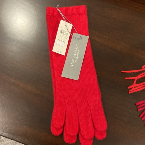 Ann Taylor Red Cashmere Scarf & Glove Set, Gloves w/tags, Scarf used once. - Picture 2 of 5